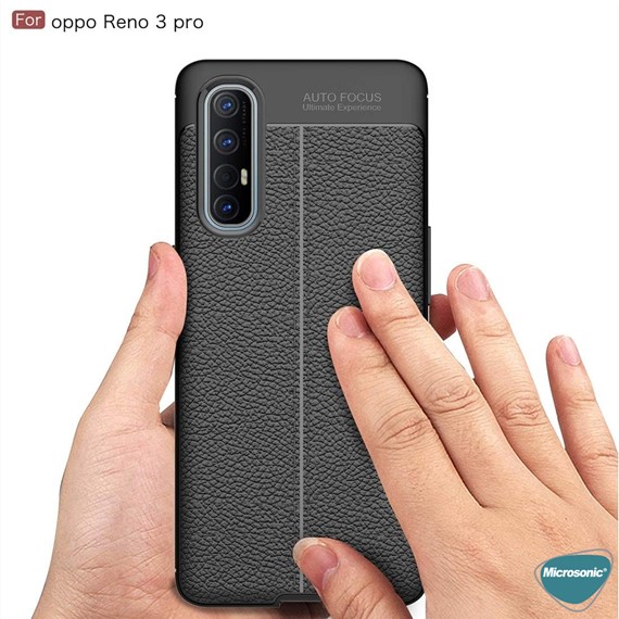 Microsonic Oppo Reno 3 Pro Kılıf Deri Dokulu Silikon Siyah 4