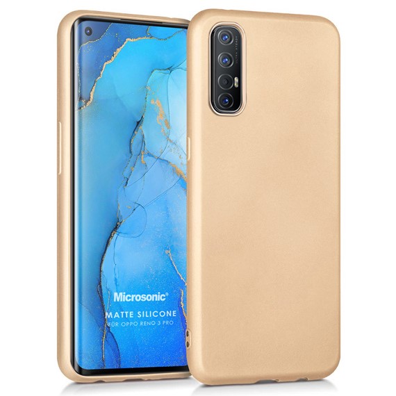 Microsonic Matte Silicone Oppo Reno 3 Pro Kılıf Gold 1