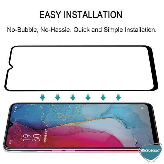 Microsonic Oppo Reno 3 Tam Kaplayan Temperli Cam Ekran Koruyucu Siyah 2