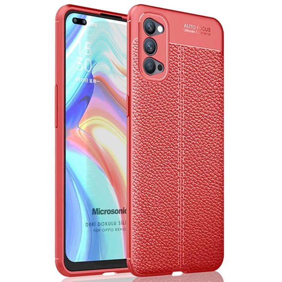 Microsonic Oppo Reno 4 Kılıf Deri Dokulu Silikon Kırmızı 1