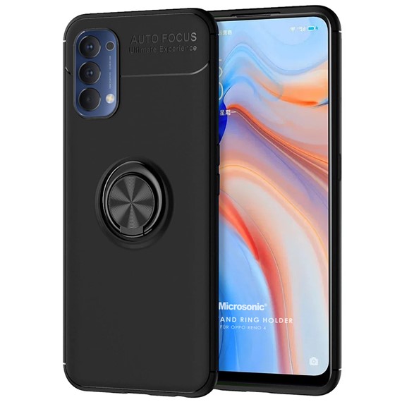 Microsonic Oppo Reno 4 Kılıf Kickstand Ring Holder Siyah 1