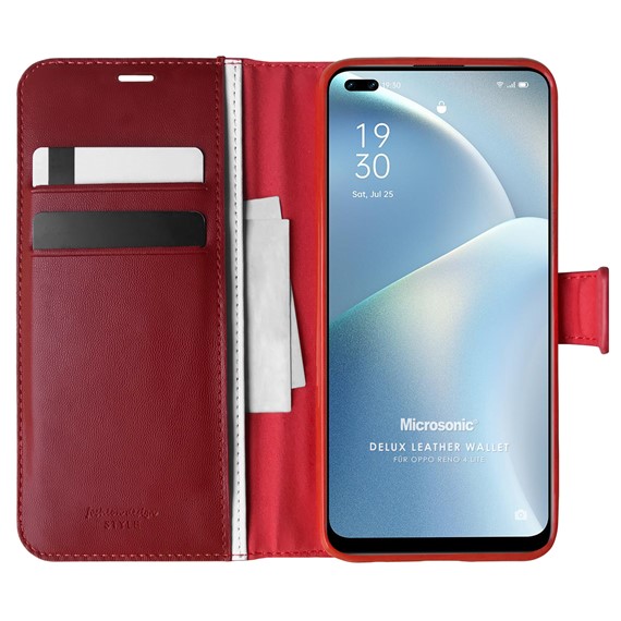 Microsonic Oppo Reno 4 Lite Kılıf Delux Leather Wallet Kırmızı 1