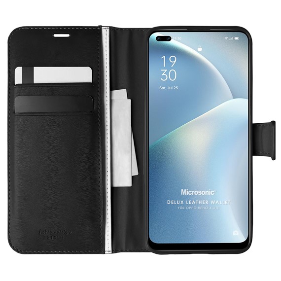 Microsonic Oppo Reno 4 Lite Kılıf Delux Leather Wallet Siyah 1