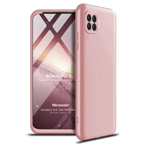 Microsonic Oppo Reno 4 Lite Kılıf Double Dip 360 Protective Rose Gold 1