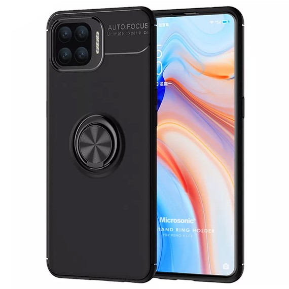 Microsonic Oppo Reno 4 Lite Kılıf Kickstand Ring Holder Siyah 1