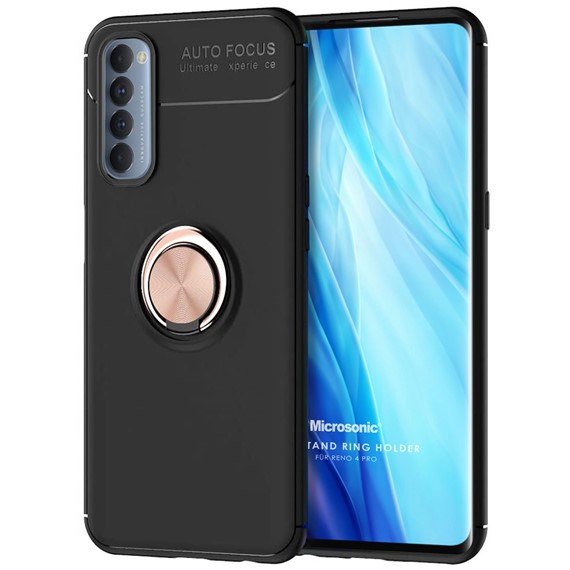 Microsonic Oppo Reno 4 Pro Kılıf Kickstand Ring Holder Siyah Rose 1