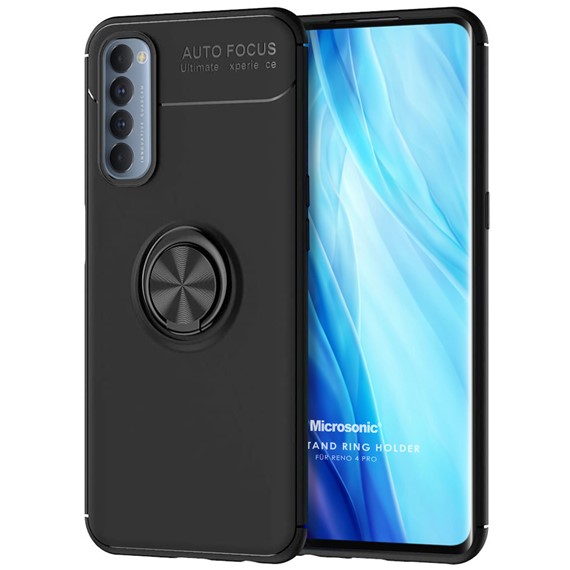 Microsonic Oppo Reno 4 Pro Kılıf Kickstand Ring Holder Siyah 1