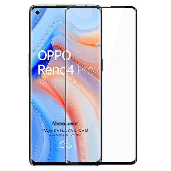 Microsonic Oppo Reno 4 Pro Tam Kaplayan Temperli Cam Ekran Koruyucu Siyah 1