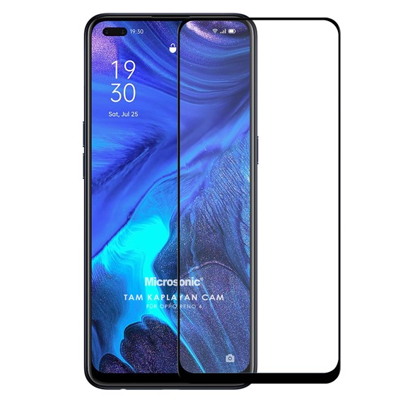 Microsonic Oppo Reno 4 Tam Kaplayan Temperli Cam Ekran Koruyucu Siyah 1