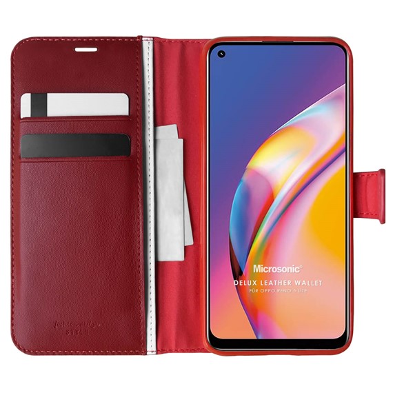 Microsonic Oppo Reno 5 Lite Kılıf Delux Leather Wallet Kırmızı 1