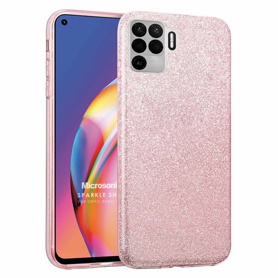 Microsonic Oppo Reno 5 Lite Kılıf Sparkle Shiny Rose Gold 1