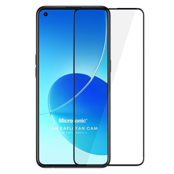 Microsonic Oppo Reno 6 4G Tam Kaplayan Temperli Cam Ekran Koruyucu Siyah 1