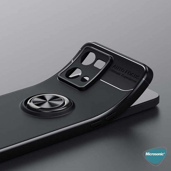 Microsonic Oppo Reno 7 4G Kılıf Kickstand Ring Holder Siyah Rose 3