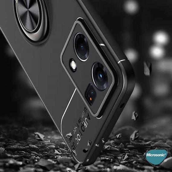 Microsonic Oppo Reno 7 4G Kılıf Kickstand Ring Holder Siyah Rose 4