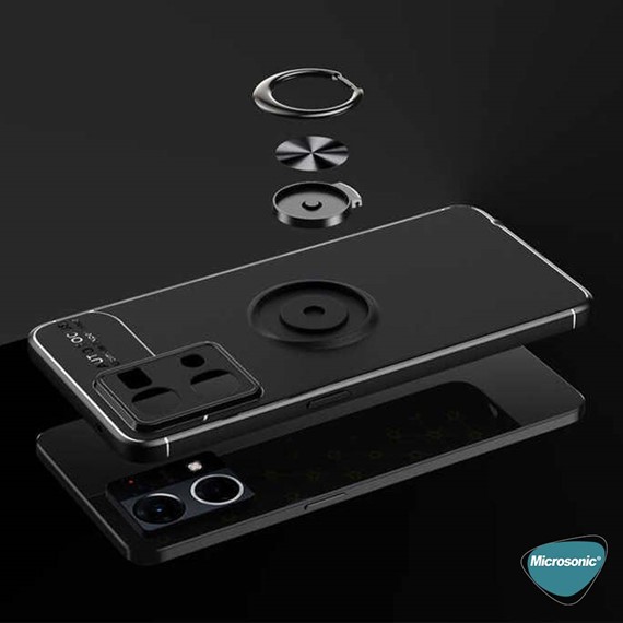 Microsonic Oppo Reno 7 4G Kılıf Kickstand Ring Holder Siyah Rose 6