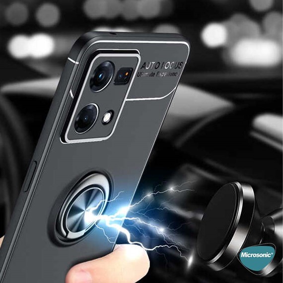 Microsonic Oppo Reno 7 4G Kılıf Kickstand Ring Holder Siyah Rose 7