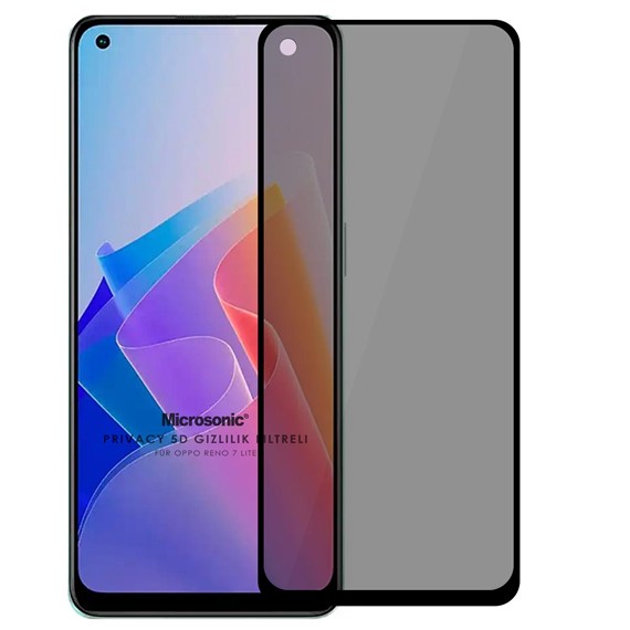 Microsonic Oppo Reno 7 Lite Privacy 5D Gizlilik Filtreli Cam Ekran Koruyucu Siyah 1