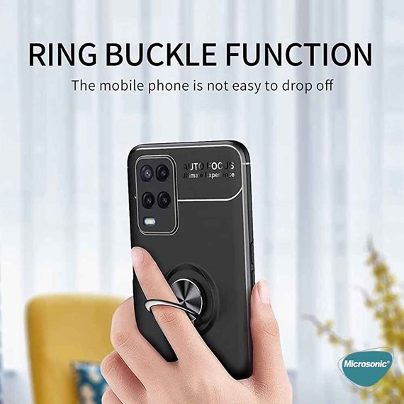 Microsonic Oppo A54 4G Kılıf Kickstand Ring Holder Lacivert 7