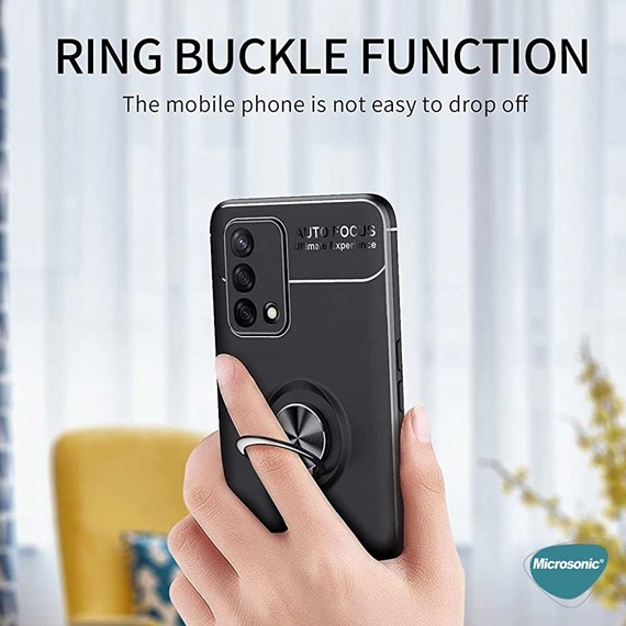 Microsonic Oppo A74 4G Kılıf Kickstand Ring Holder Kırmızı 5