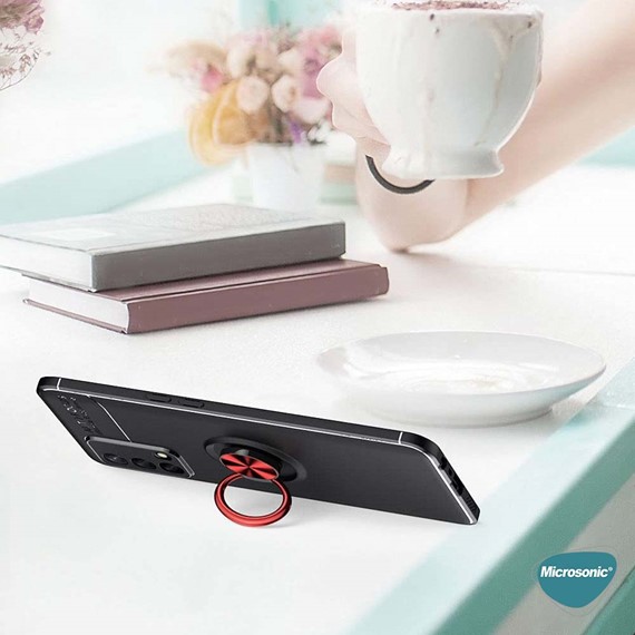 Microsonic Oppo A74 4G Kılıf Kickstand Ring Holder Siyah 6