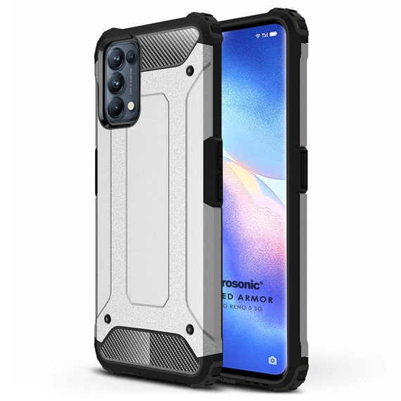 Microsonic Oppo Reno 5 5G Kılıf Rugged Armor Gümüş 1