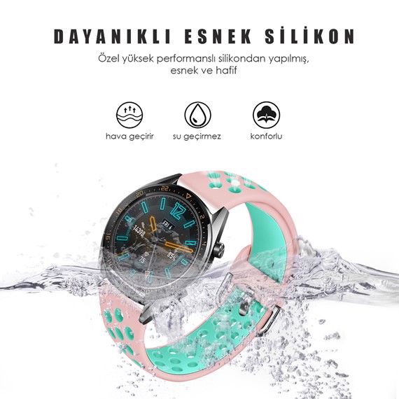 Microsonic Huawei Watch GT3 46mm Rainbow Sport Band Kordon Açık Pembe Turkuaz 3