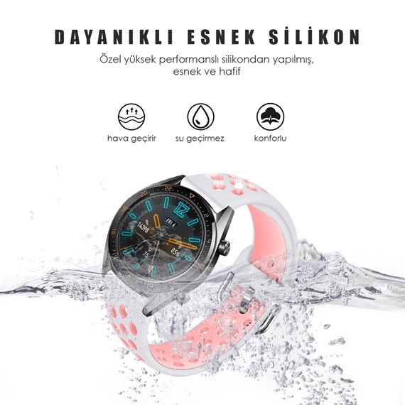 Microsonic Huawei Watch GT3 46mm Rainbow Sport Band Kordon Beyaz Açık Pembe 3