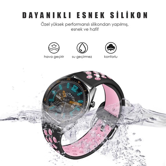 Microsonic Huawei Watch GT3 46mm Rainbow Sport Band Kordon Siyah Pembe 3