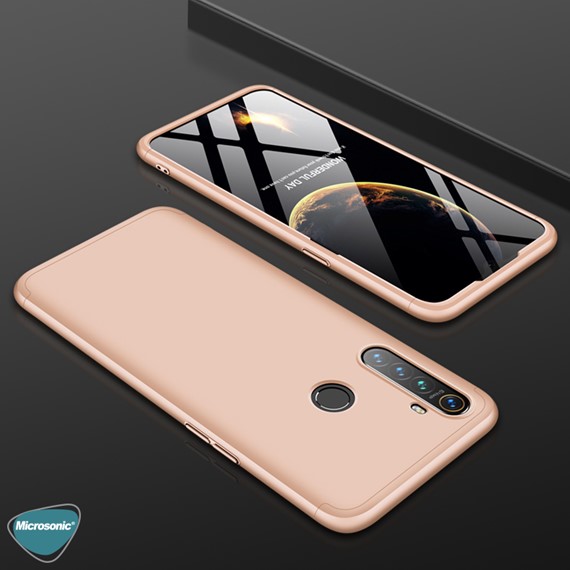 Microsonic Realme 5 Kılıf Double Dip 360 Protective Gold 3