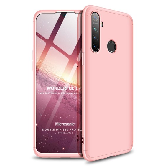 Microsonic Realme 5 Kılıf Double Dip 360 Protective Rose Gold 1