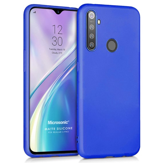 Microsonic Matte Silicone Realme 5 Pro Kılıf Mavi 1