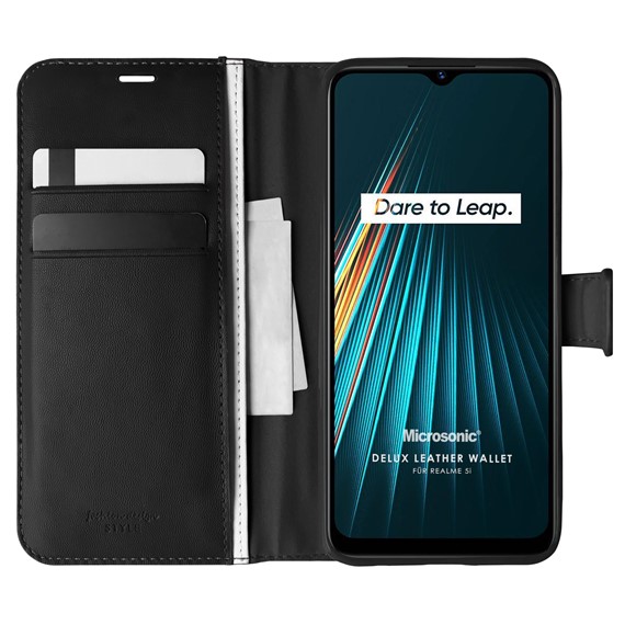 Microsonic Realme 5i Kılıf Delux Leather Wallet Siyah 1