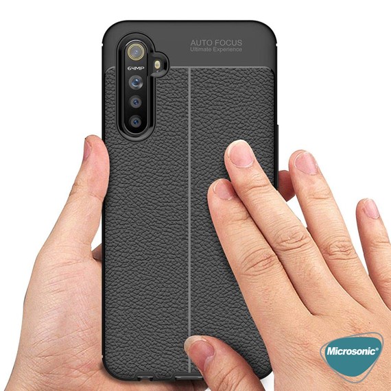 Microsonic Realme 5i Kılıf Deri Dokulu Silikon Kırmızı 5