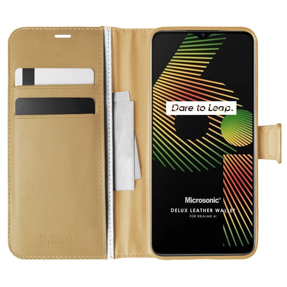 Microsonic Realme 6i Kılıf Delux Leather Wallet Gold 1