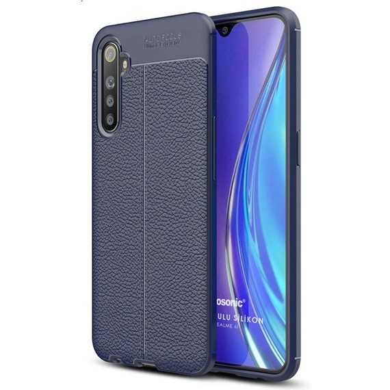 Microsonic Realme 6i Kılıf Deri Dokulu Silikon Lacivert 1