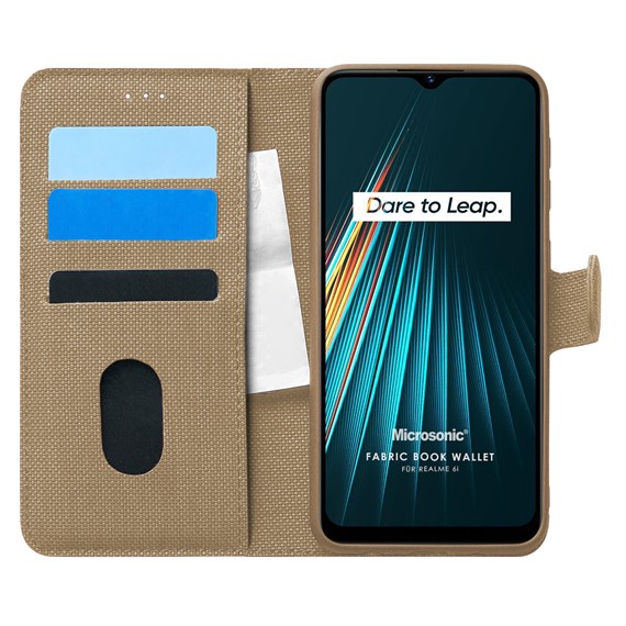 Microsonic Realme 6i Kılıf Fabric Book Wallet Gold 1