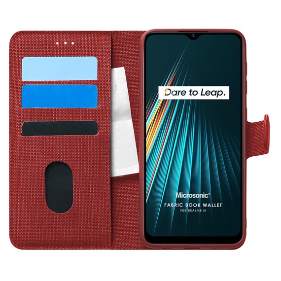 Microsonic Realme 6i Kılıf Fabric Book Wallet Kırmızı 1