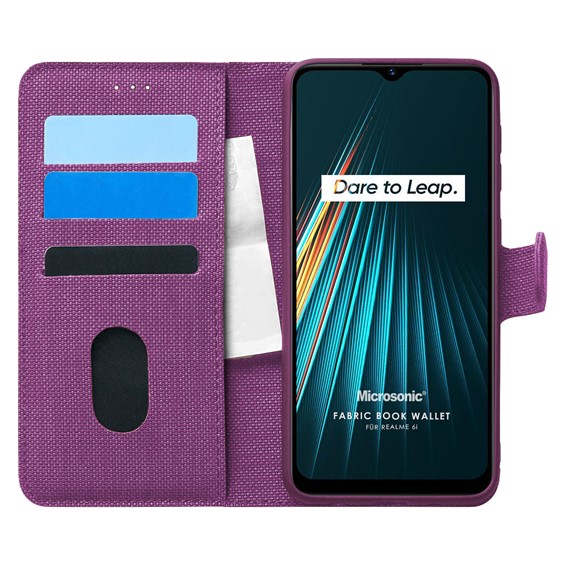 Microsonic Realme 6i Kılıf Fabric Book Wallet Mor 1