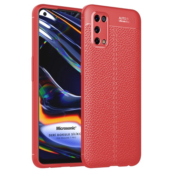 Microsonic Realme 7 Pro Kılıf Deri Dokulu Silikon Kırmızı 1