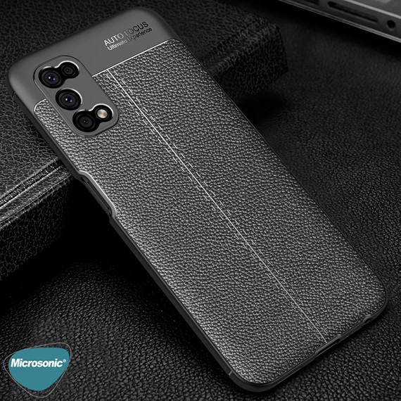 Microsonic Realme 7 Pro Kılıf Deri Dokulu Silikon Siyah 3