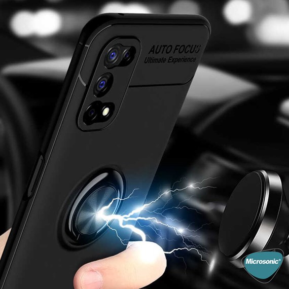 Microsonic Realme 7 Pro Kılıf Kickstand Ring Holder Siyah 5