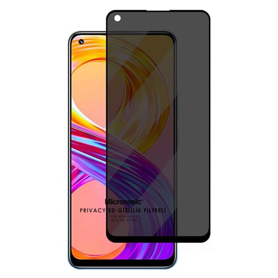 Microsonic Realme 8 Pro Privacy 5D Gizlilik Filtreli Cam Ekran Koruyucu Siyah 1