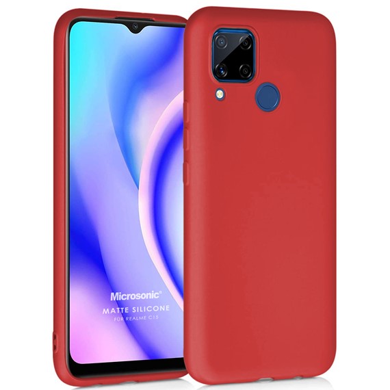 Microsonic Matte Silicone Realme C15 Kılıf Kırmızı 1