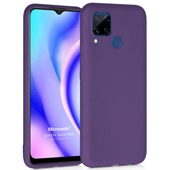 Microsonic Matte Silicone Realme C15 Kılıf Mor 1