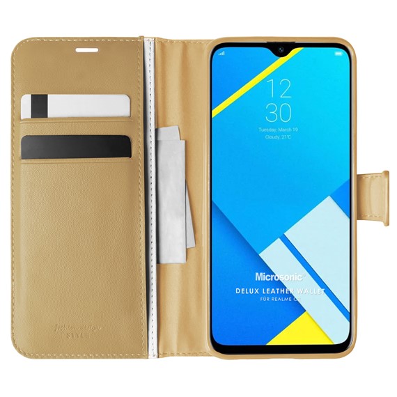 Microsonic Realme C2 Kılıf Delux Leather Wallet Gold 1