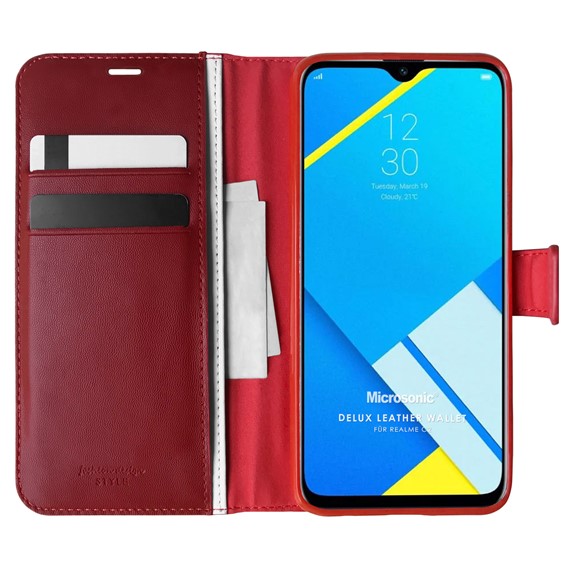 Microsonic Realme C2 Kılıf Delux Leather Wallet Kırmızı 1