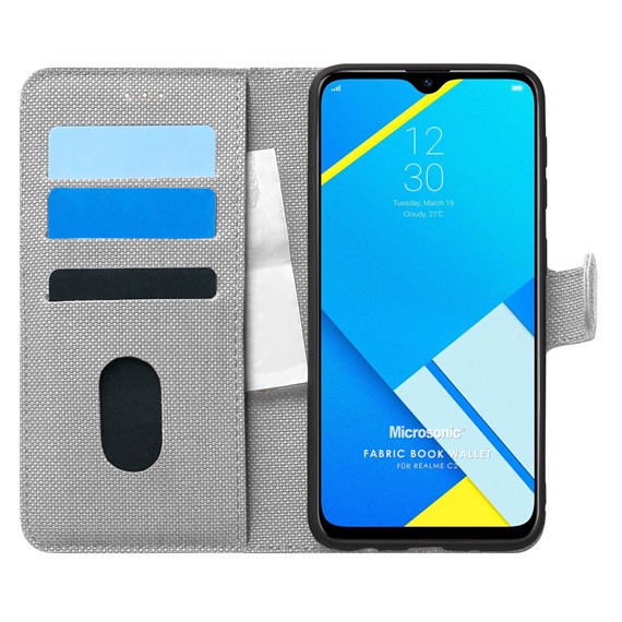 Microsonic Realme C2 Kılıf Fabric Book Wallet Gri 1