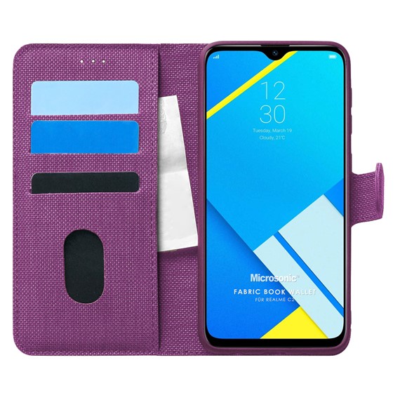 Microsonic Realme C2 Kılıf Fabric Book Wallet Mor 1