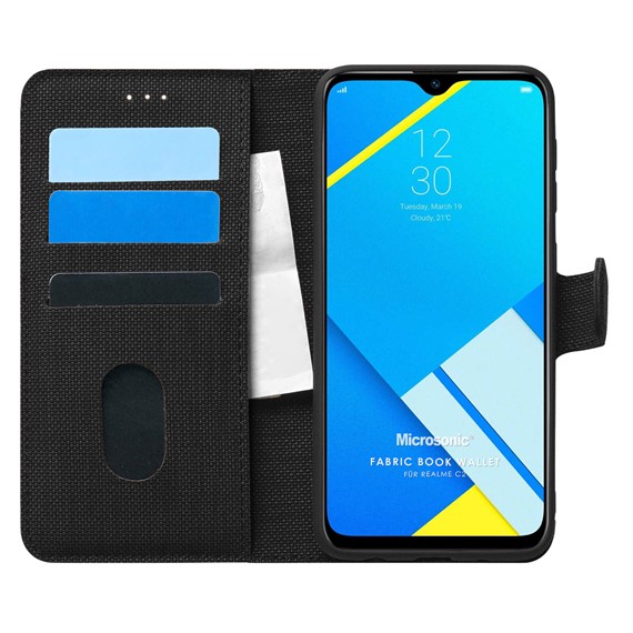 Microsonic Realme C2 Kılıf Fabric Book Wallet Siyah 1