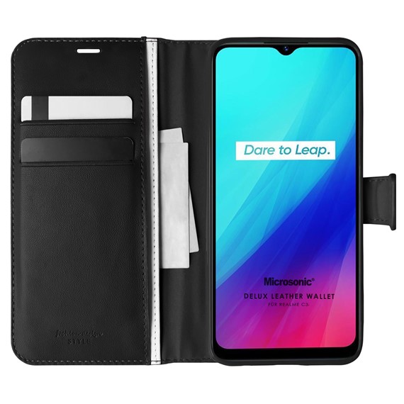 Microsonic Realme C3i Kılıf Delux Leather Wallet Siyah 1